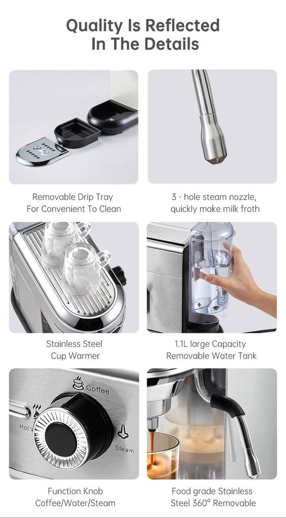 HiBREW H11 1450W Coffee Maker, 19 Bar Semi Automatic Espresso Machine, ESE POD Powder Dual Use, Hot Water