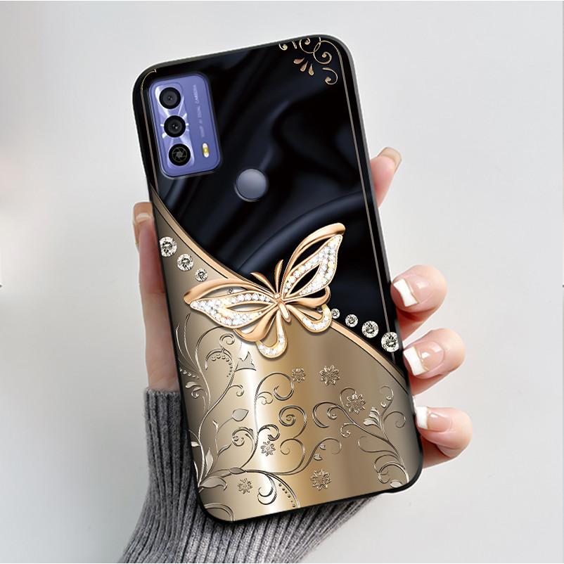 Printing Pattern Case For TCL 20B (6159K) Soft Silicone Black Shell Cover Cute Flower Cartoon Casing