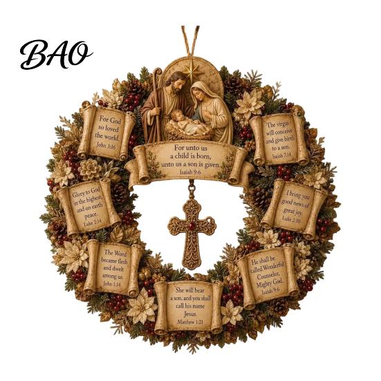 Faith Based Gifts Christian Bible Verse Christmas Wreath, Pine Cones Decor, Religious Cross Wreath Scripture for Front Door Wall Decor Church