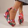 Модная женская обувь 2024 года, высококачественные женские сандалии с принтом, модные сандалии с пряжкой на ремешке, женские новые босоножки на танкетке с открытым носком