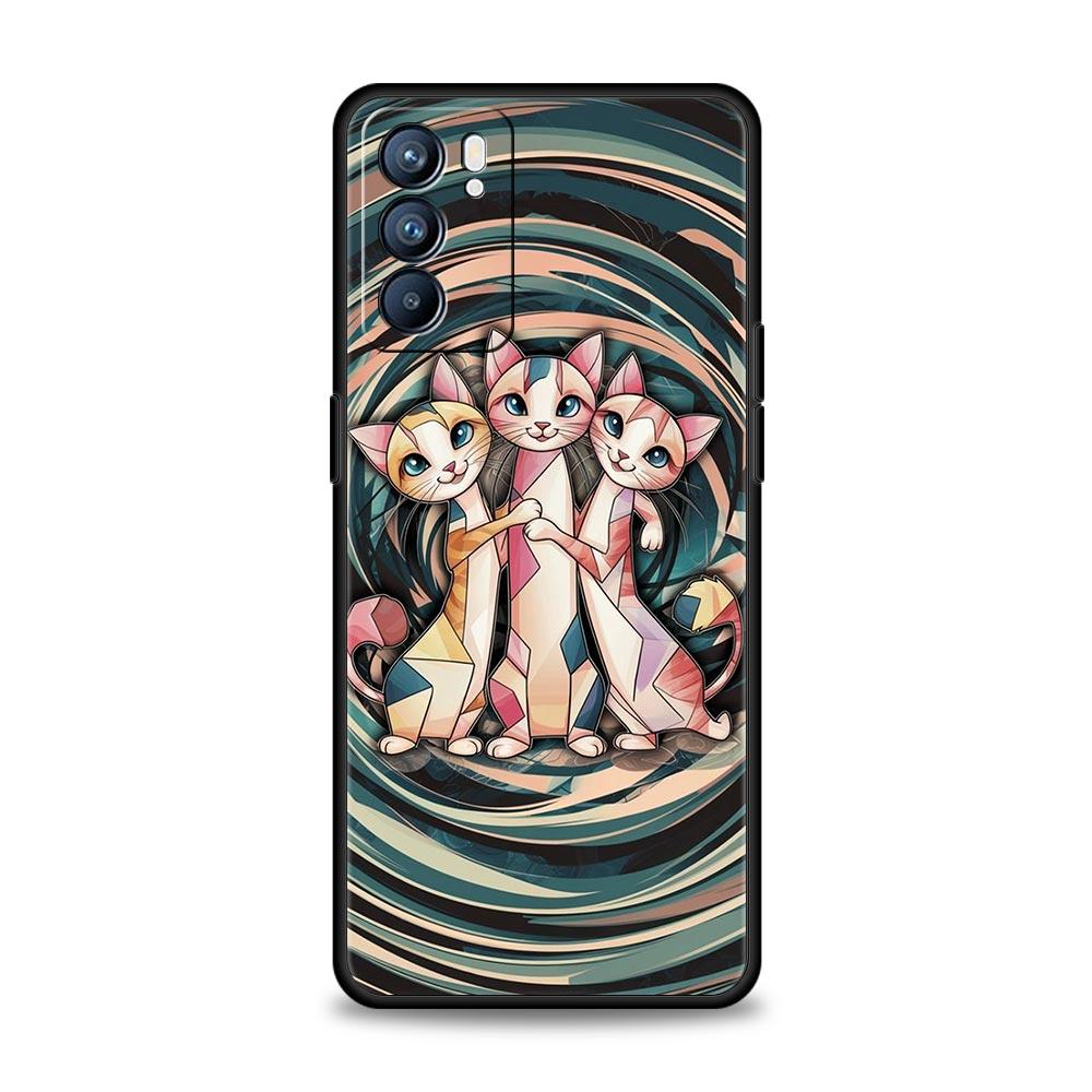 Чехол для телефона с ярким дизайном кошки для Oppo Reno 13 12 11 10 7 F Find X5 X6 A98 A80 A79 A78 A57 A54 A31 A17 Pro 5G Мягкий чехол из ТПУ