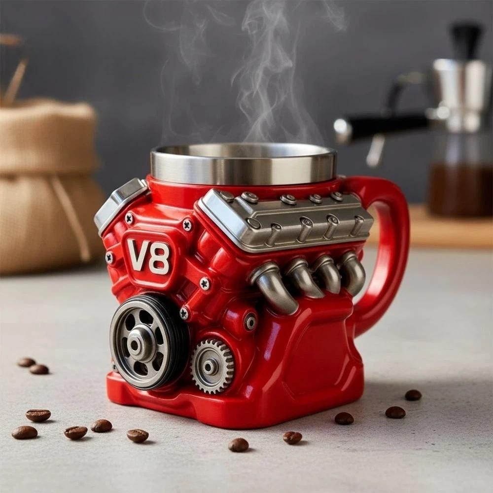 Ретро Двигатели V8 Кружка из нержавеющей стали с ручкой Изоляция Автомобильная кружка Подарки для мужчин и мальчиков