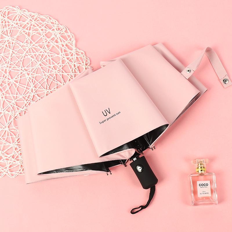 Compact Women's Five-Fold Sunshade Umbrella - Black Glue, UV Protection, for Sunny and Rainy Days, Customizable for Advertising