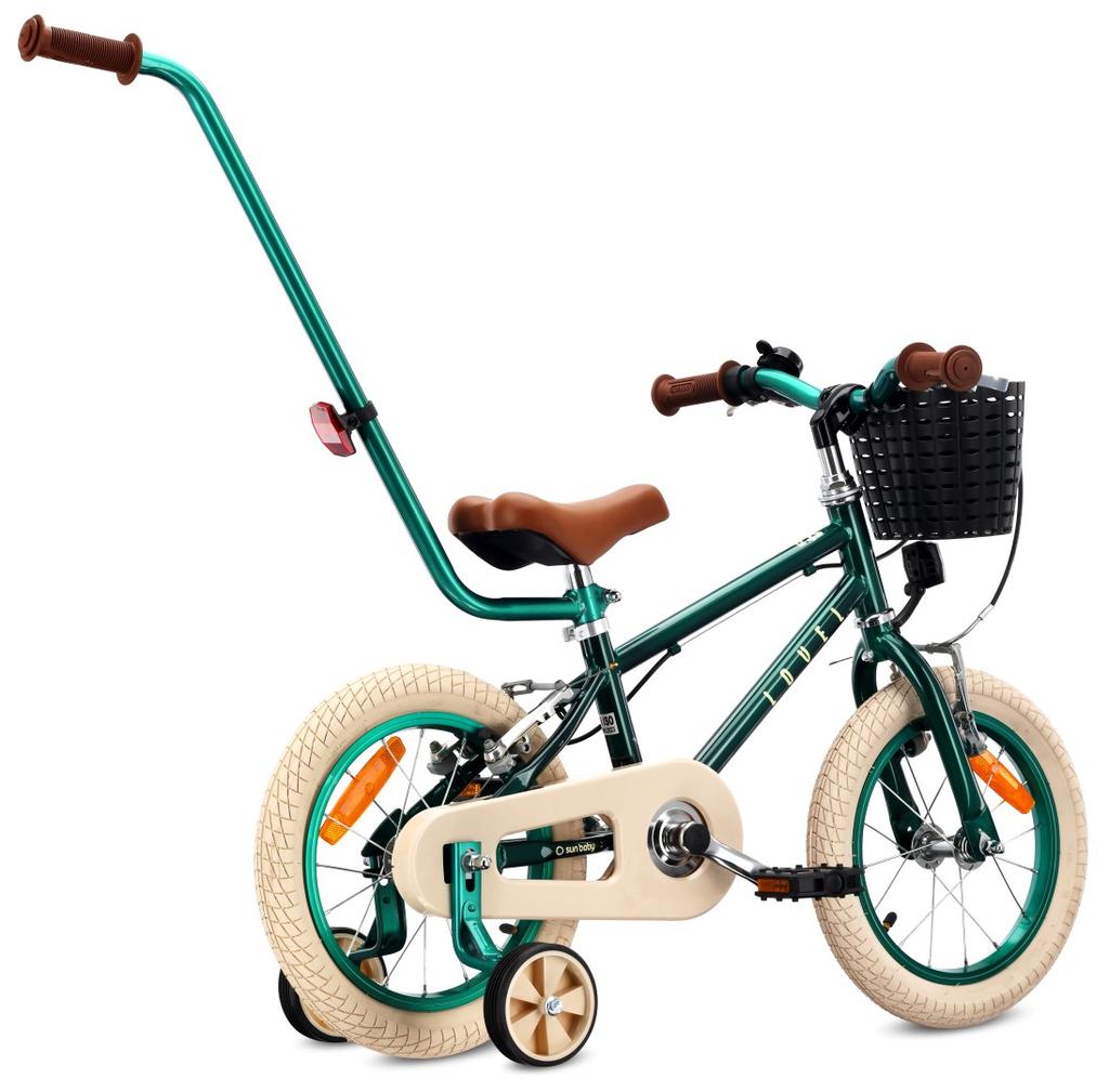 Kids Green LOVEL 14" Steel Bike with Training Wheels, Basket & V-Brakes