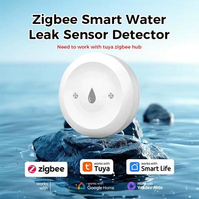 Умный датчик протечки воды Tuya ZigBee 3.0 Датчик затопления и протечки Сигнализация Удаленный мониторинг через приложение Затопление Перелив для кухни Ванной комнаты