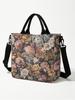 Vintage Dark Peony Rose Floral Canvas Tote Bag Detachable Strap Crossbody Handbag For Women Daily Shopping