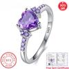 With Certificate 100% 925 Silver Purple Zircon Crystal Rings for Women Lovely Heart Shape Jewelry Romantic Valentine's Day Gift