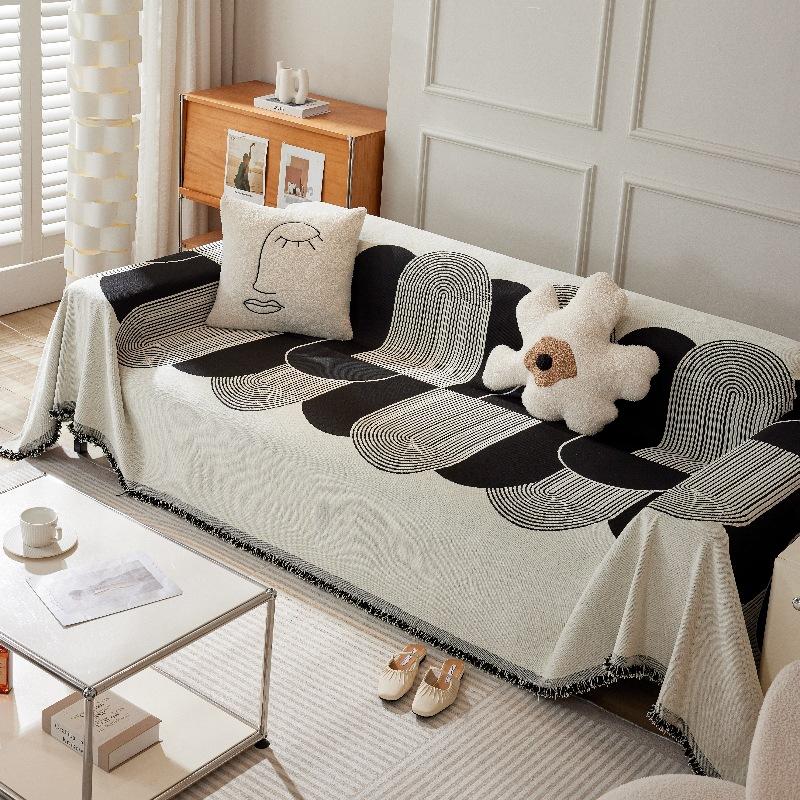 Stripe Geometry Chenille Living Room Sofa Towel Four Seasons Universal Couch Blanket Soft Non Slip Sofa Full Protective Cover