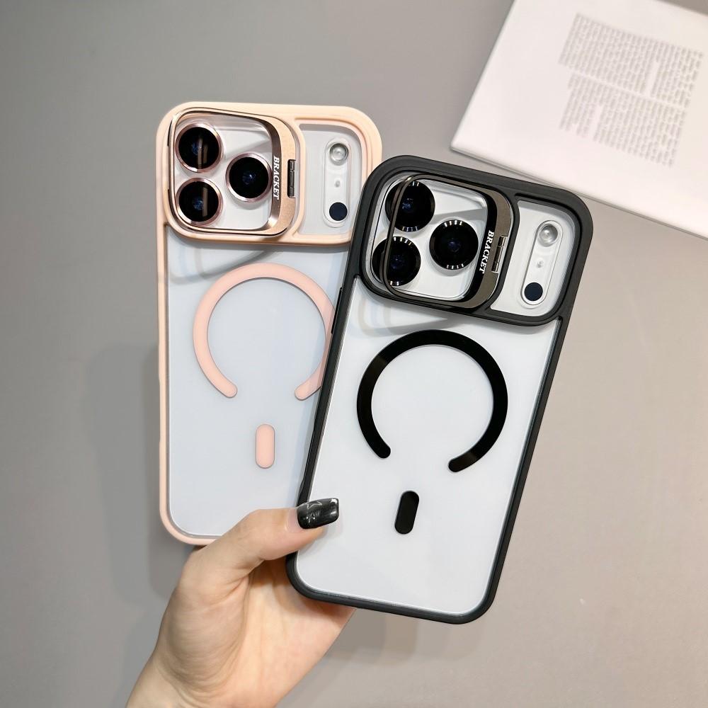 Модный Металлический Магнитный Чехол-подставка с Линзой для iPhone 17 Air 16E 15 14 Plus 13 12 11 Pro Max Беспроводная Зарядка Защитная Крышка Камеры