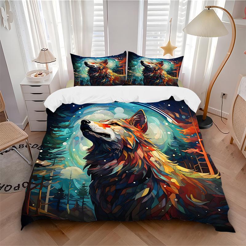 3pcs Colorful Fox's Quilt Cover Set - Soft and Cozy Bedroom, Guest Room and Dorm Decorative Bedding 3-Piece Set 1 Quilt Cover + 2 Pillow Shams.J0