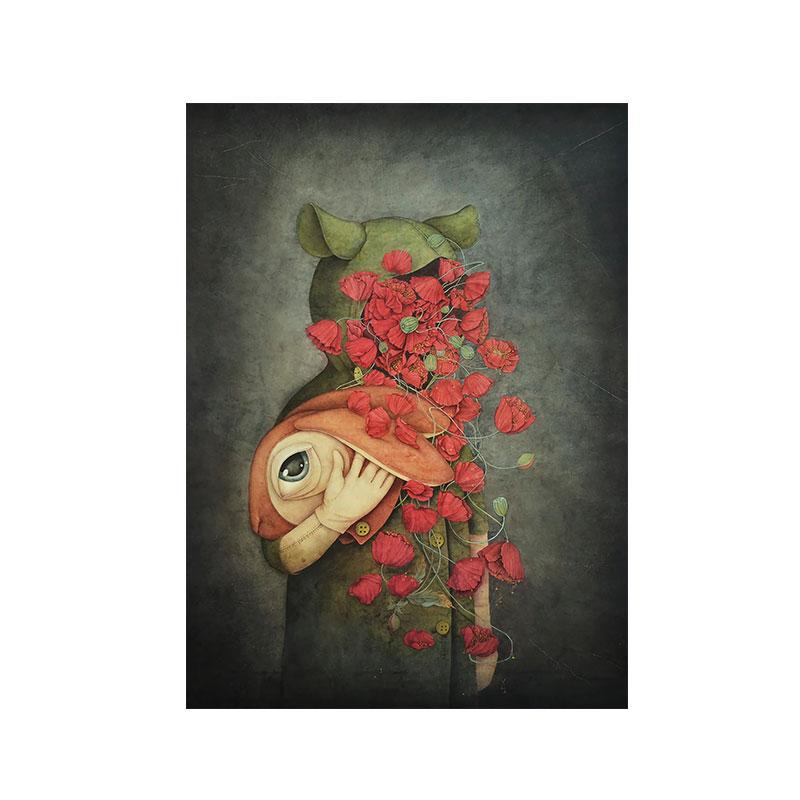 Современное абстрактное искусство, картина на холсте, настенное искусство, цветок на голове, кукольные постеры и принты для гостиной, декор детской комнаты