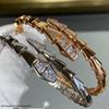 18k Rose Gold Snake Jewelry Bracelet with Diamond-Set Head and Tail