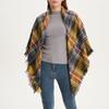 Women Fall Winter Scarf Large Wide Fringe Plaid Print Contrast Color Warm Thick Triangle Shapw Shoulder Neck Protection Lady Shawl Cape