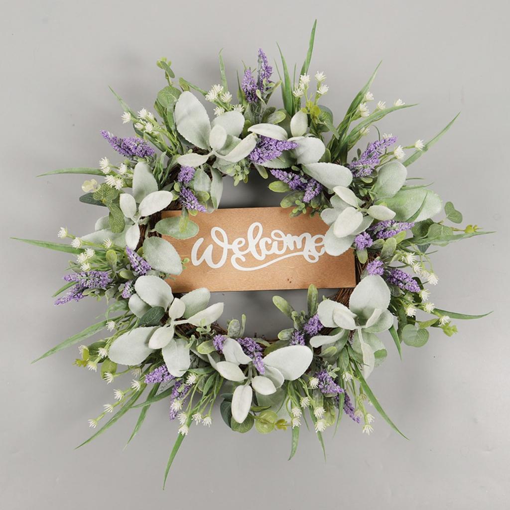 Знак приветствия, венки для входной двери, круглый год, 50 см, летний, весенний, зеленый, эвкалиптовый, венок с ушами ягненка, для декора дома, крыльца, стены