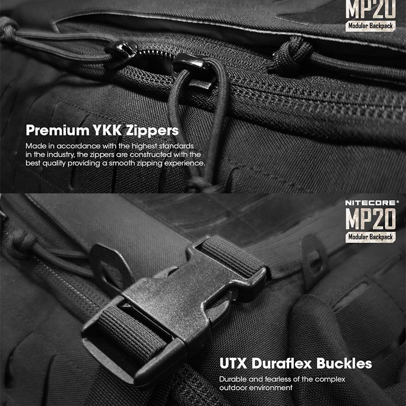 NITECORE Модульный расширяемый рюкзак MP20 емкостью 20 л, водонепроницаемый, дышащий нейлон 500D, S-образные плечевые ремни