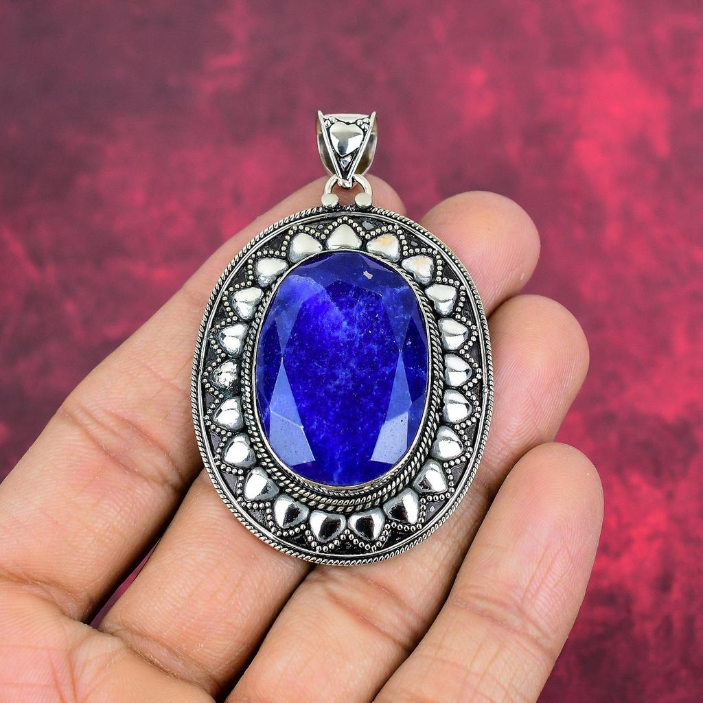 Подвеска с синим сапфиром, подвеска из драгоценного камня ручной работы, подвеска из стерлингового серебра 925 пробы, антикварные ювелирные изделия, для подарка на помолвку