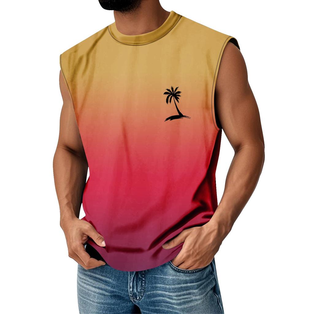 Мужская летняя майка без рукавов с принтом, круглым вырезом и градиентом, спортивная, в стиле кэжуал