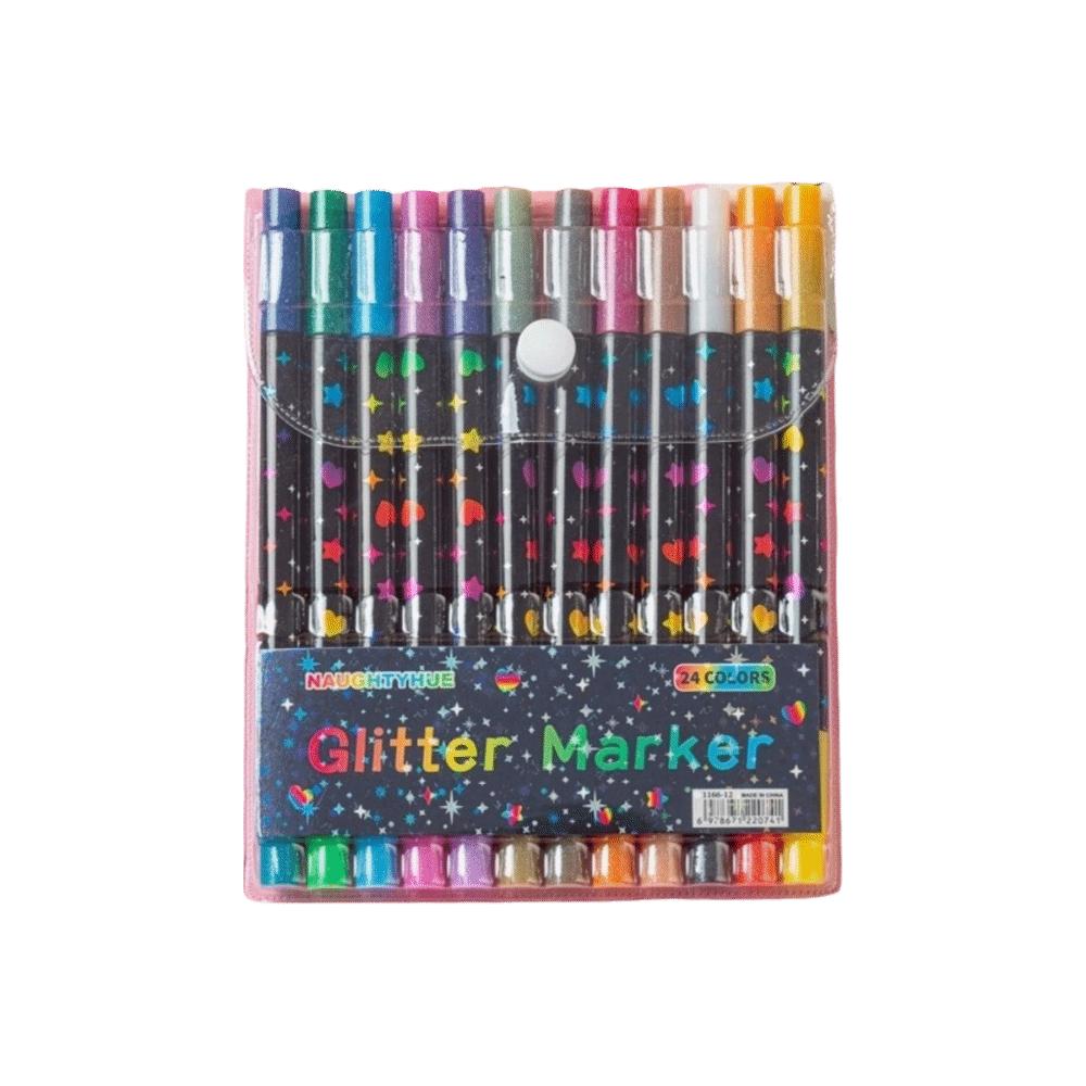 24Colors Double-Headed Glitter Pens Fast-Drying Ink Water-Based Marker Pens Set Colorful Drawing Pen Scrapbooking