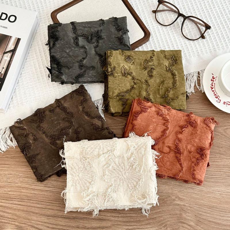 Silk Scarf New Tie-dye Old Retro Versatile Solid Color Neck Protection Small Scarf Shawl Cotton and Linen Triangle Scarf Waist Tie