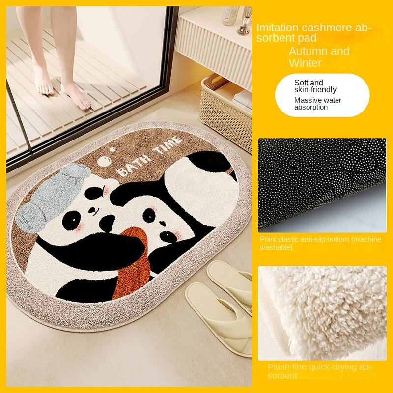 VIKAMA Cartoon Panda Bathroom Door Carpet Absorbent Non-Slip Mat Bedroom Imitation Cashmere Carpet Home Decoration