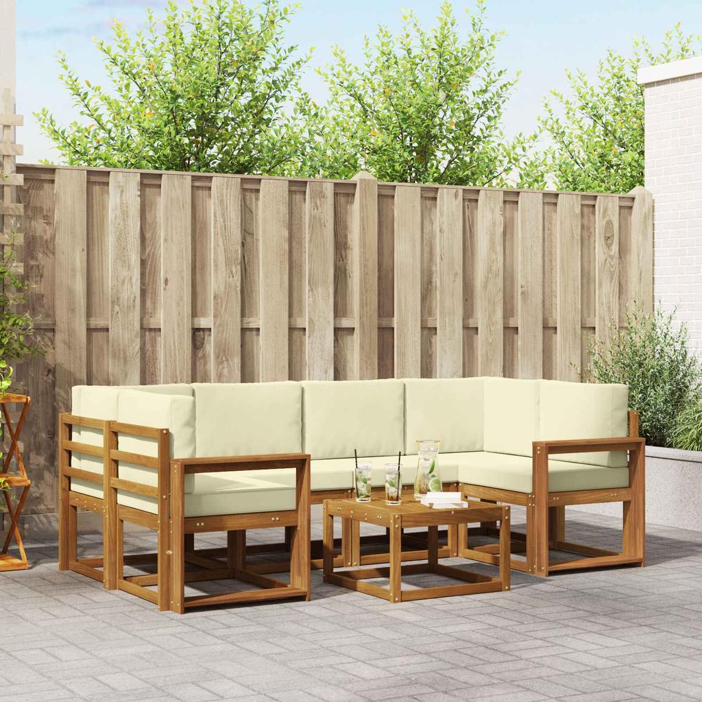 Outdoor Sofa Set with Cushions 7 pcs Natural and Cream