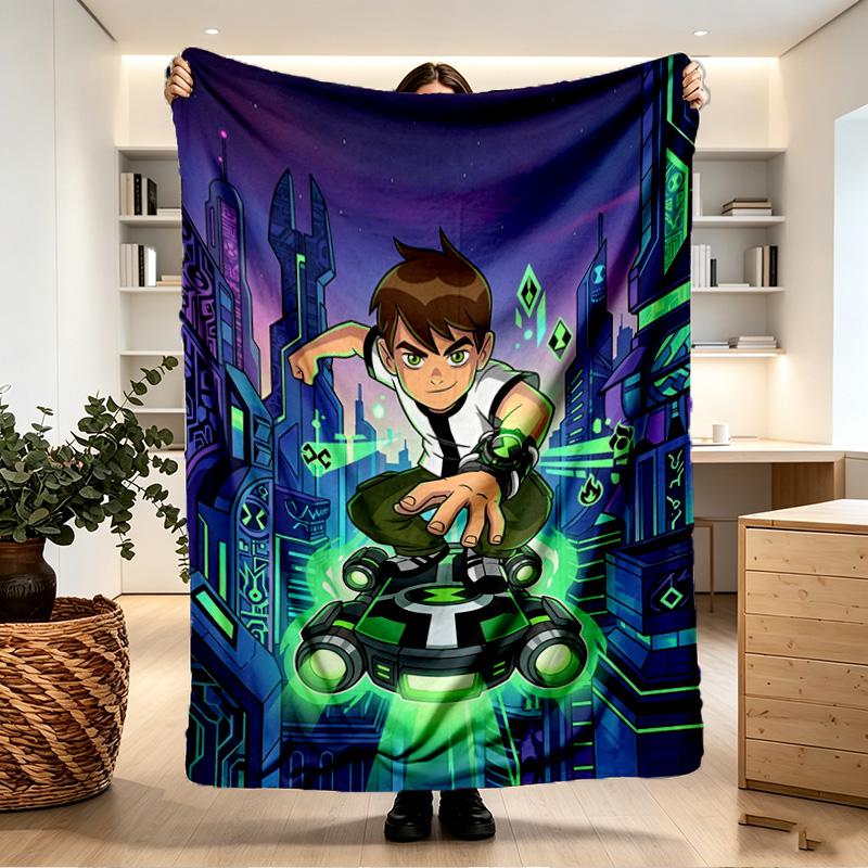 Ben 10 Cartoon Print Blanket - Soft & Comfortable, for Bedroom, Travel, Sofa, Home Decoration - Birthday Christmas Gift for Friend