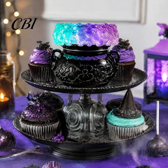 Holiday Ambient Lighting Halloween Cauldron LED Bubble Light, Light-up Witch Candle Holder, Indoor Decoration Color Changing Spooky Potion Lamp