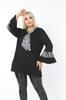 Women's Big Size Blouse Black Chiffon Zebra Detailed Flounce Sleeve Blouse