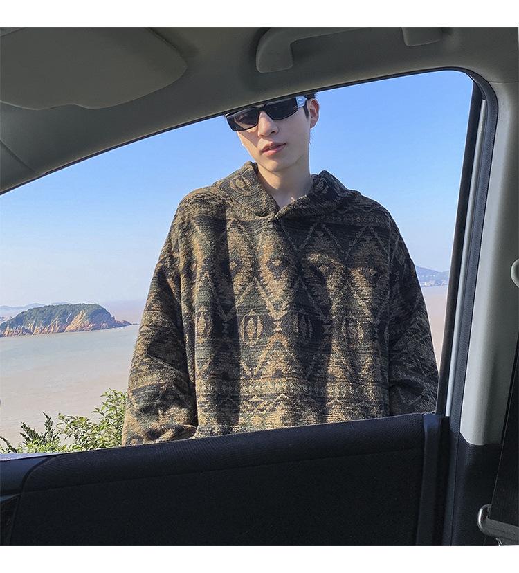 Мужская толстовка с капюшоном в этническом стиле с флисовой подкладкой - Осенне-зимний тренд