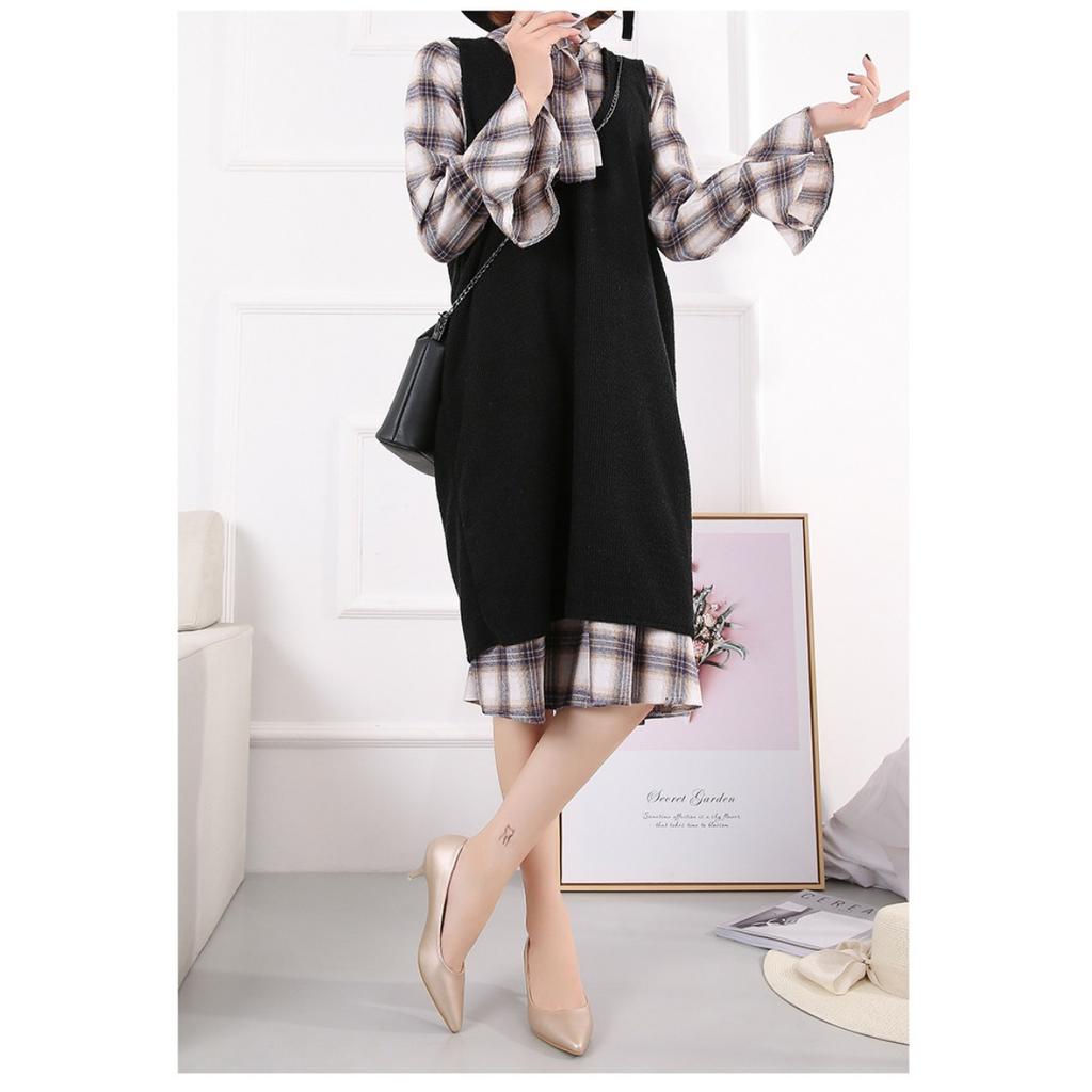 Женские элегантные черные туфли на среднем каблуке, остроносые шпильки, верх из искусственной кожи, резиновая подошва, легкие - размер 35-43