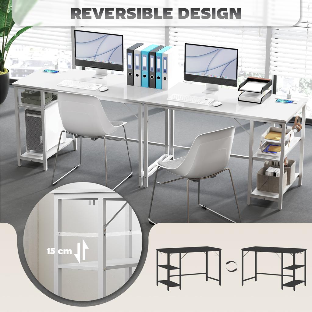 Computer Desk, with Power Sockets - White