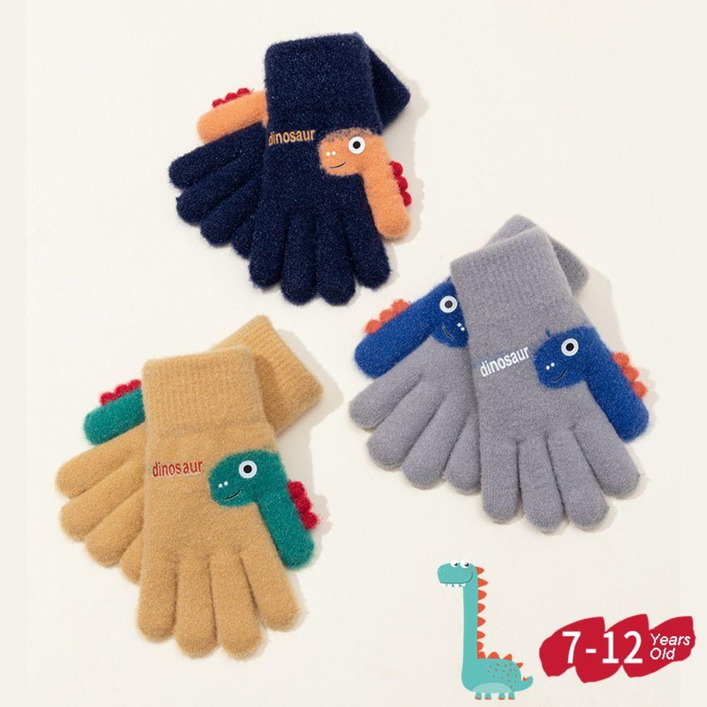 Cartoon Dinosaur Winter Knitted Gloves 7-12 Years Old Kids Gloves  Boys and Girls