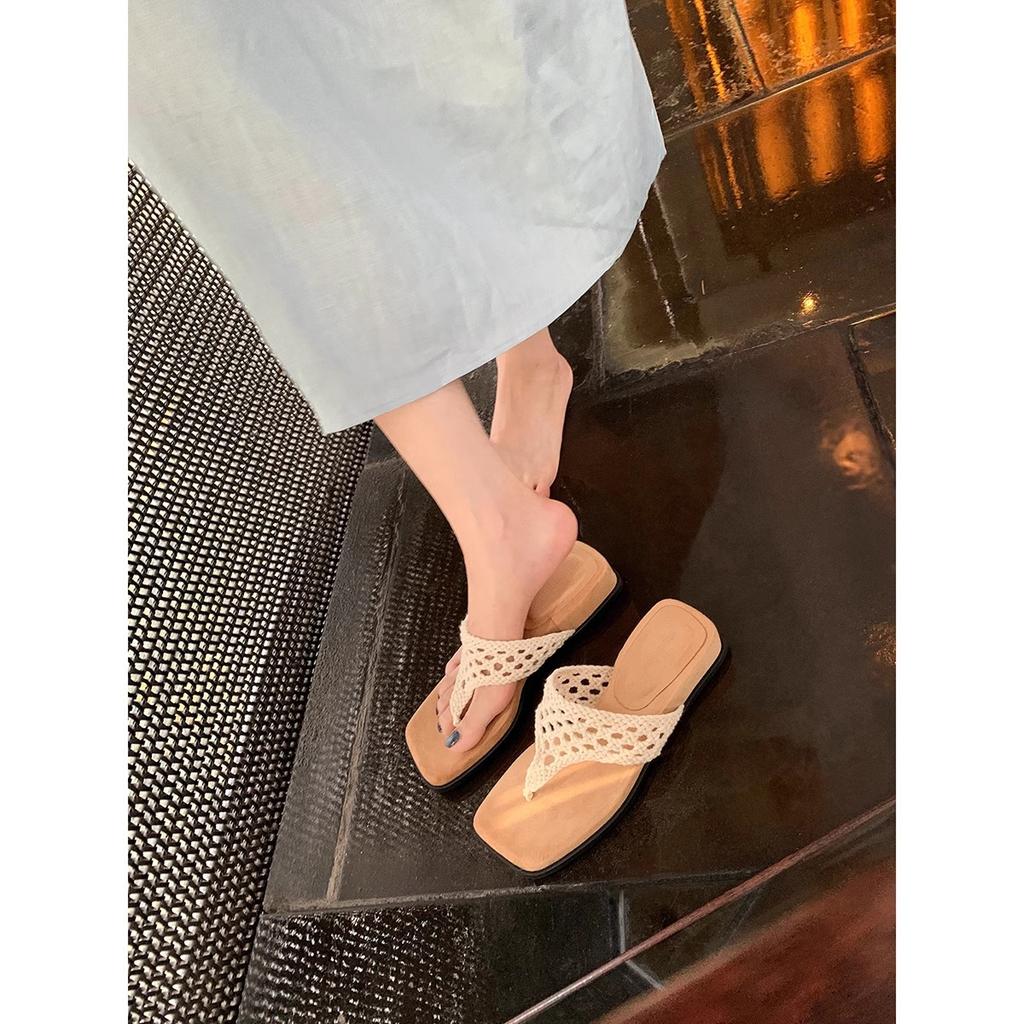 Версия из овчины~ Виноградная мама с тем же увеличением высоты 4 см, полые вязаные крючком квадратный мыс, квадратная голова, крутые тапочки, женские летние уличные тапочки