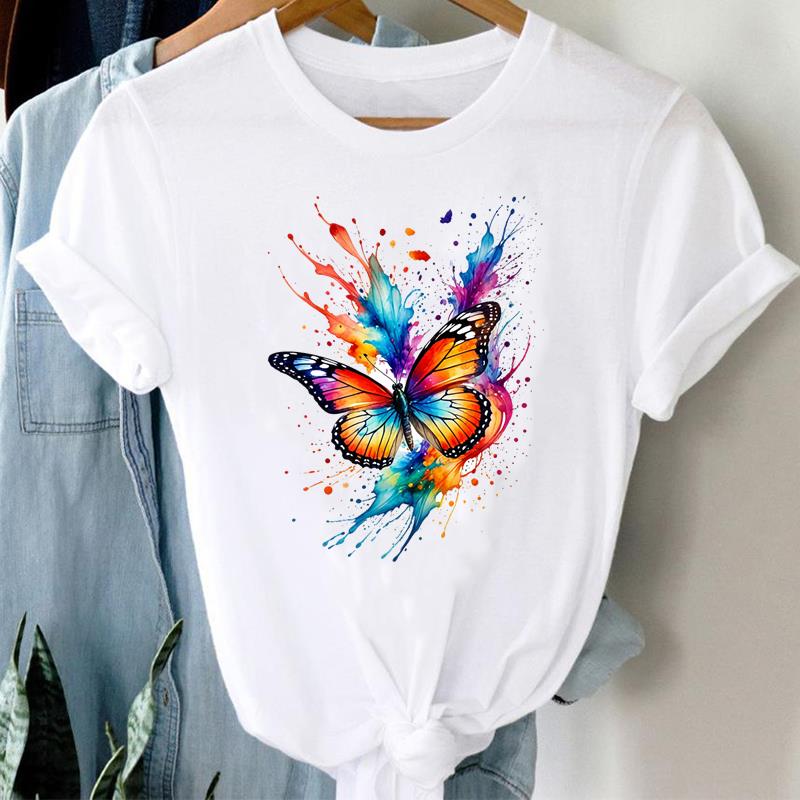 (Азиатский размер) Одежда Футболка милая бабочка милый принт женская футболка модная женская повседневная футболка с коротким рукавом женские графические футболки