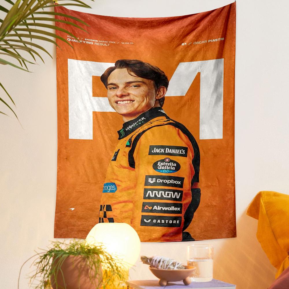 Oscar Piastri McLaren #81 P1 Orange Bahrain F1 Racing Wall Hanging Tapestry for Bedroom Wall Decor