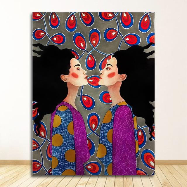 Настенные панно Cuadros для гостиной, винтажные без рамы, абстрактные красочные девушки, настенная живопись на холсте, плакат на скандинавскую тему, цветочные волосы