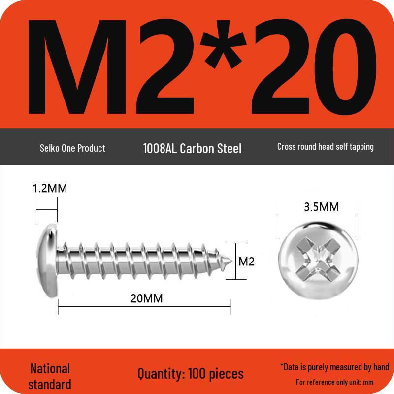 Galvanized Self-Tapping Screws, Round Head, White Zinc, PA Cross Pan, Pointed Tail M1.2-M4