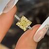 Square Yellow CZ Women Rings Sterling Finger Ring for Wedding Anniversary Party Fancy Gift New Trendy Jewelry