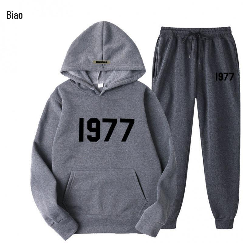 ESSENTIALS Комплект из худи с двойной строчкой High Street из флиса 1977 Модный Повседневный Свободный крой.
