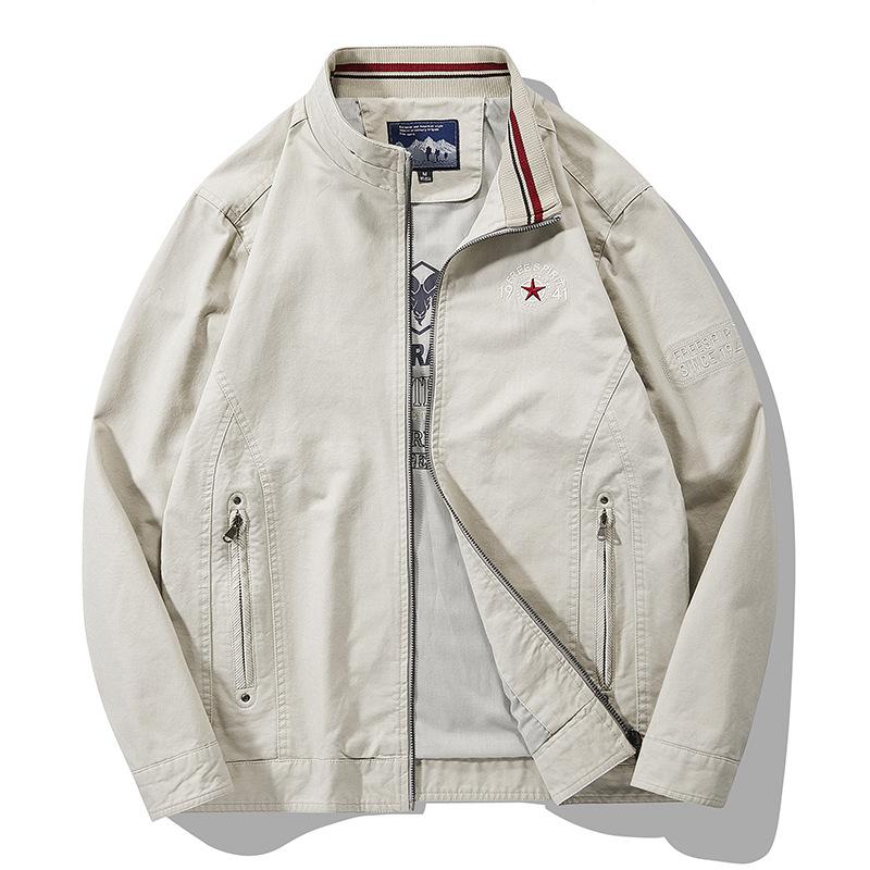 Весенне-осенняя мужская куртка среднего возраста из чистого хлопка, повседневная, функциональная куртка с воротником-стойкой и длинным рукавом