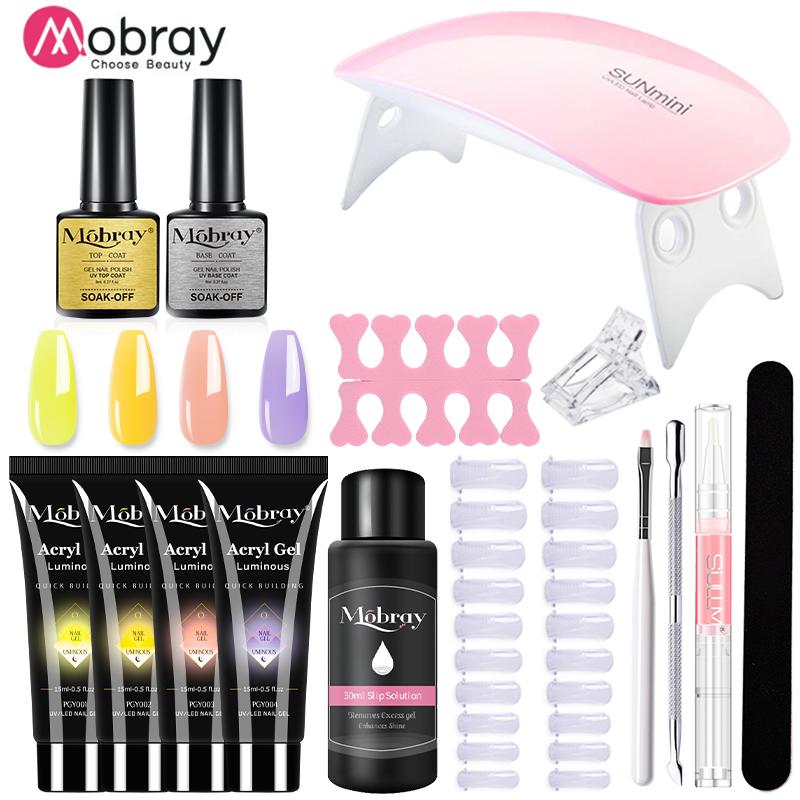 Mobray 15/8/5PCS Poly Extention Gel Set For Manicure Gel Extension Set Color Nail Tip Form Crystal UV Gel Slice Brush Nail Gel