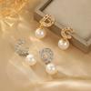Letter Hollow Pearl Earrings Femininity Light Luxury Zircon Stud Earrings High Sense Small Fragrance Celebrity Earrings