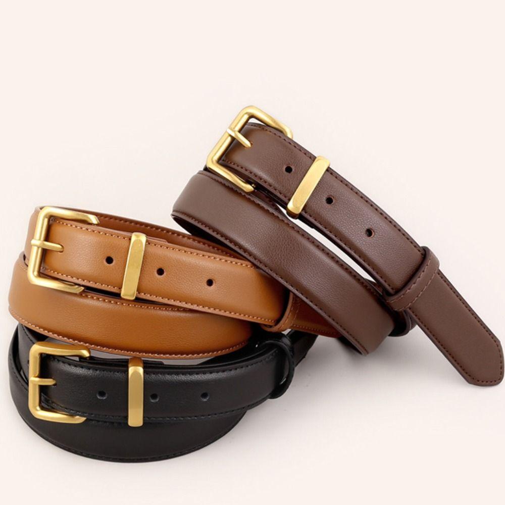Simple Fashion Leather Belt Adjustable Solid Color Waistband Belt Metal Buckle Thin Decorative Belt Coat