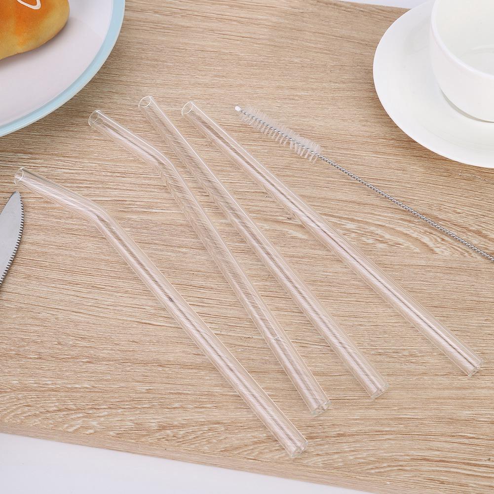 Portable Reusable Transparent Heat Resistance Drinking Glass Straw with Cleaning Brush Set