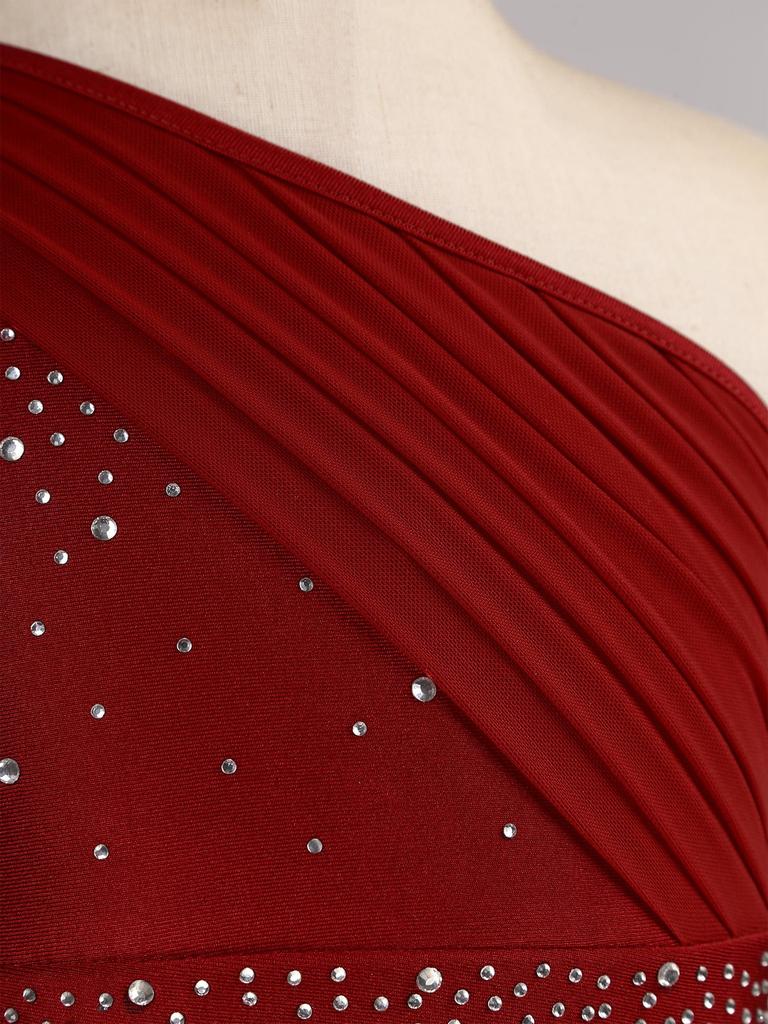 Наряд для лирического танца для девочек, блестящие стразы, сборки, прозрачная сетчатая накладка, кроп-топ на одно плечо, трусы-юбка