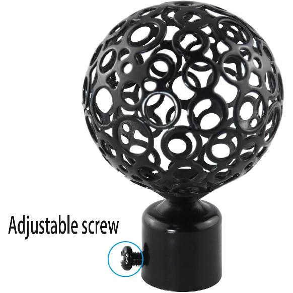 2PCS Skeletonized Curtain Rod End Cap Plugs, 1.1 inch I.D., Black Metal, Wall Mounted, Living Room, Bedroom, Bathroom, Dining Room, Kitchen