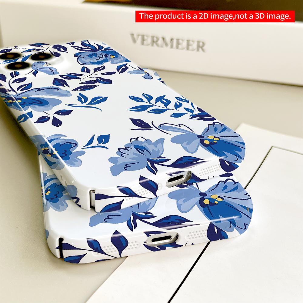 Blue Floral Pattern Phone Case All inclusive film hard phone case, compatible with iPhone 18 Pro Max 17 16 15 14 13 12 11