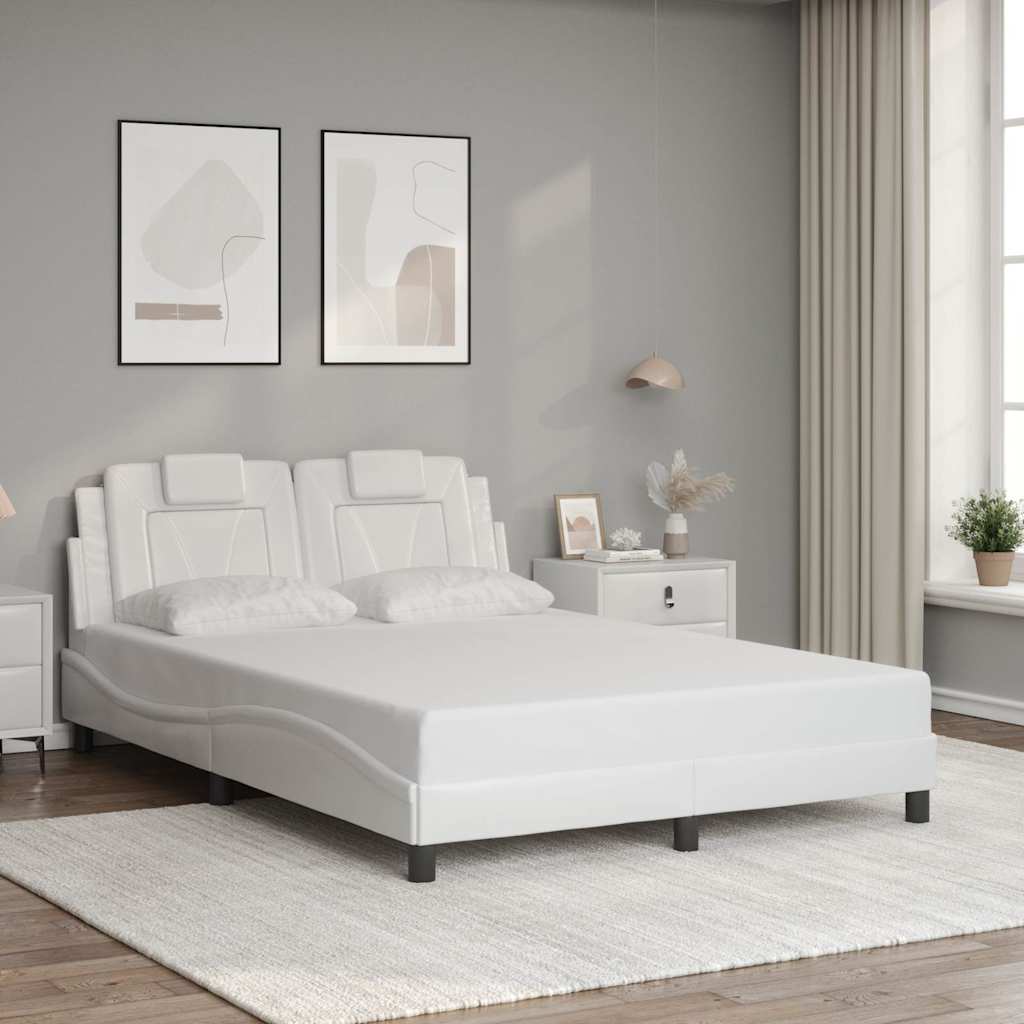 Vidaxl Rama Łóżka Z Zagłówkiem, Biała, 140X200Cm, Obita Sztuczną Skórą