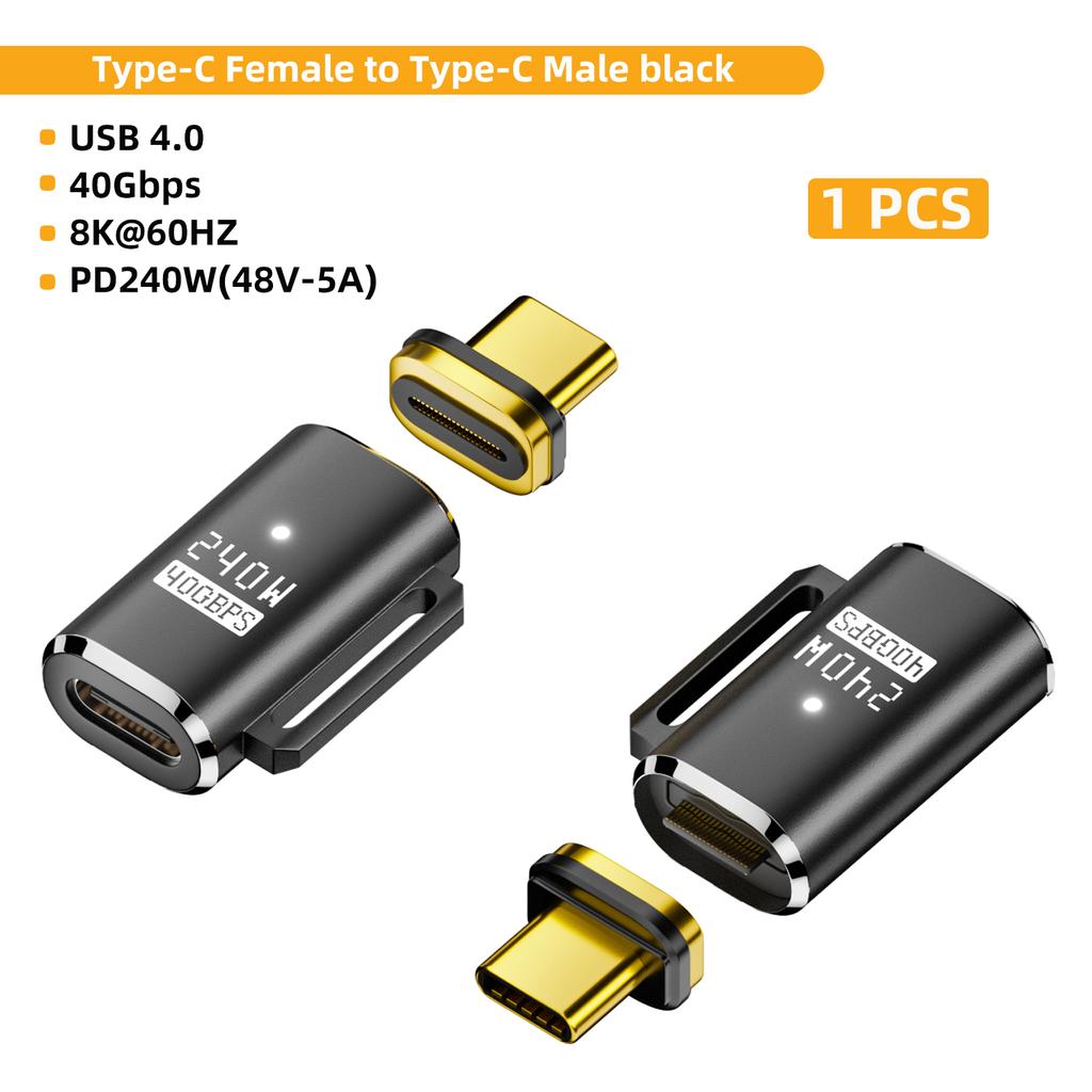 Магнитный USB-адаптер USB4.0 Thunderbolt 3/4 с USB-C на USB-C, 240 Вт, 40 Гбит/с, быстрая зарядка, магнитная зарядка, кабель-конвертер, адаптер 8K@60Hz