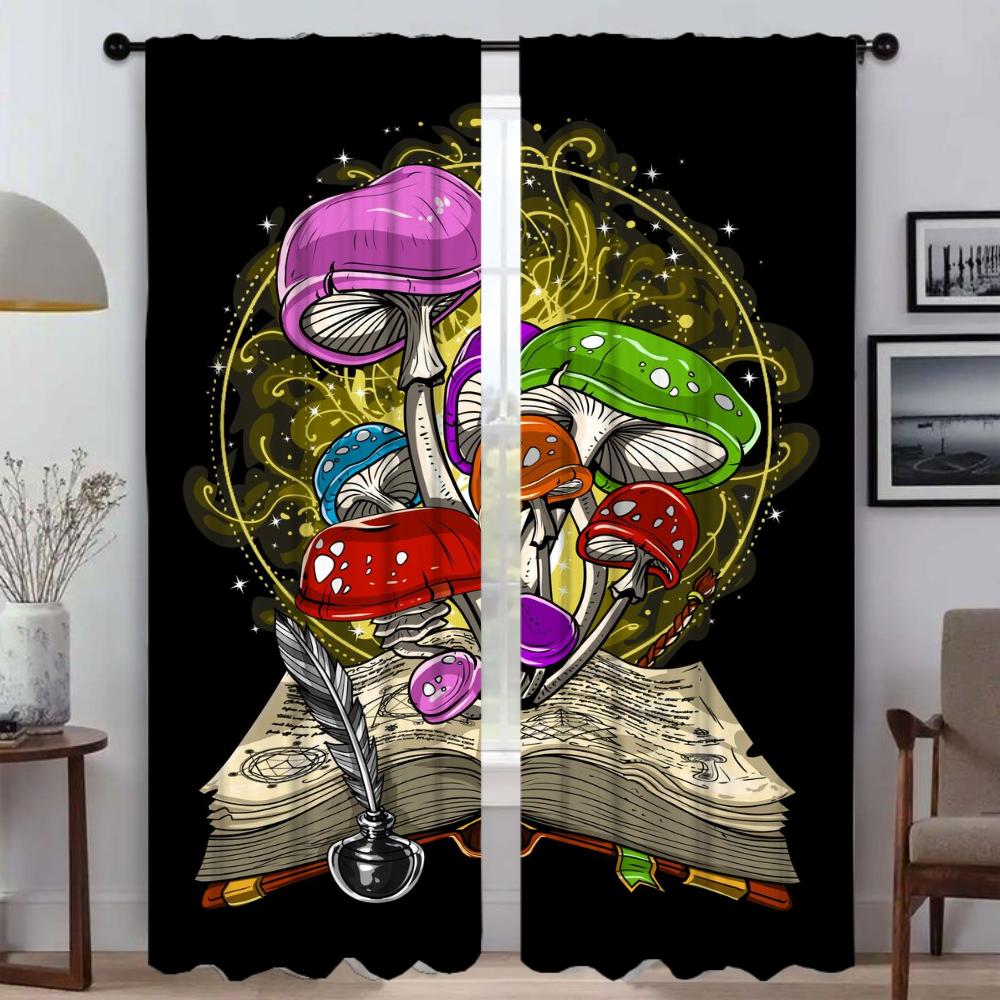 Musical Skull Kitchen Curtains for Living Room Home Interior Curtains 2 Pieces Partition Window Curtain Shades Tulle for Bedroom